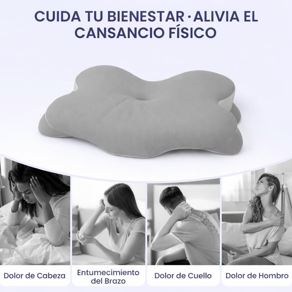 Almohada Cervicales y Cuello – Almohada Antiarrugas -Almohada Ergonómica para Dormir de Lado, Boca Arriba o Boca Abajo- Almohada Antirronquidos-Almohada Ortopédica para Mejor Descanso