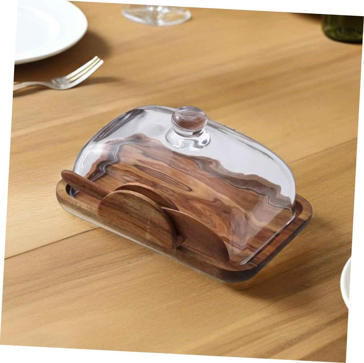 Cabilock Butter Storage Box Wooden Cheese Container Bread Keeper Countertop Bread Boxes Kitchen Counter Butter Dish Stylish Food Storage