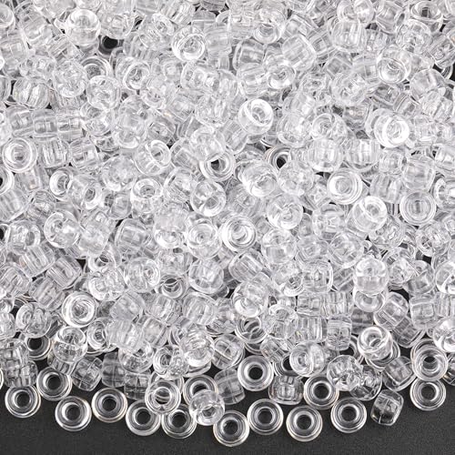KAKW Plastic Pony Beads, 1000 Pcs, 6x9mm, for Bracelet, Hair Braiding, Friendship Bracelets, Jewelry Making (Transparent)