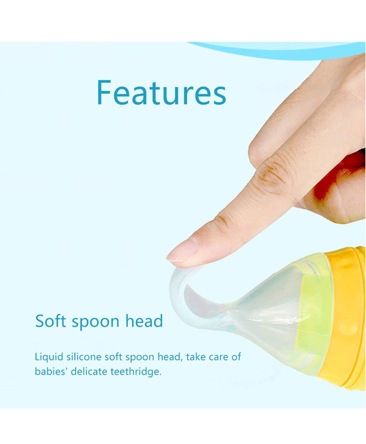 GRAYSEE Baby Safe Silicone Squeeze Fresh Food Feeder Bottle with Food Dispensing Spoon, Infant Food Nibbler Teething Toy Feeding Pacifier, CMB01 Pack of 2 (Yellow) - Image 4 thumbnail