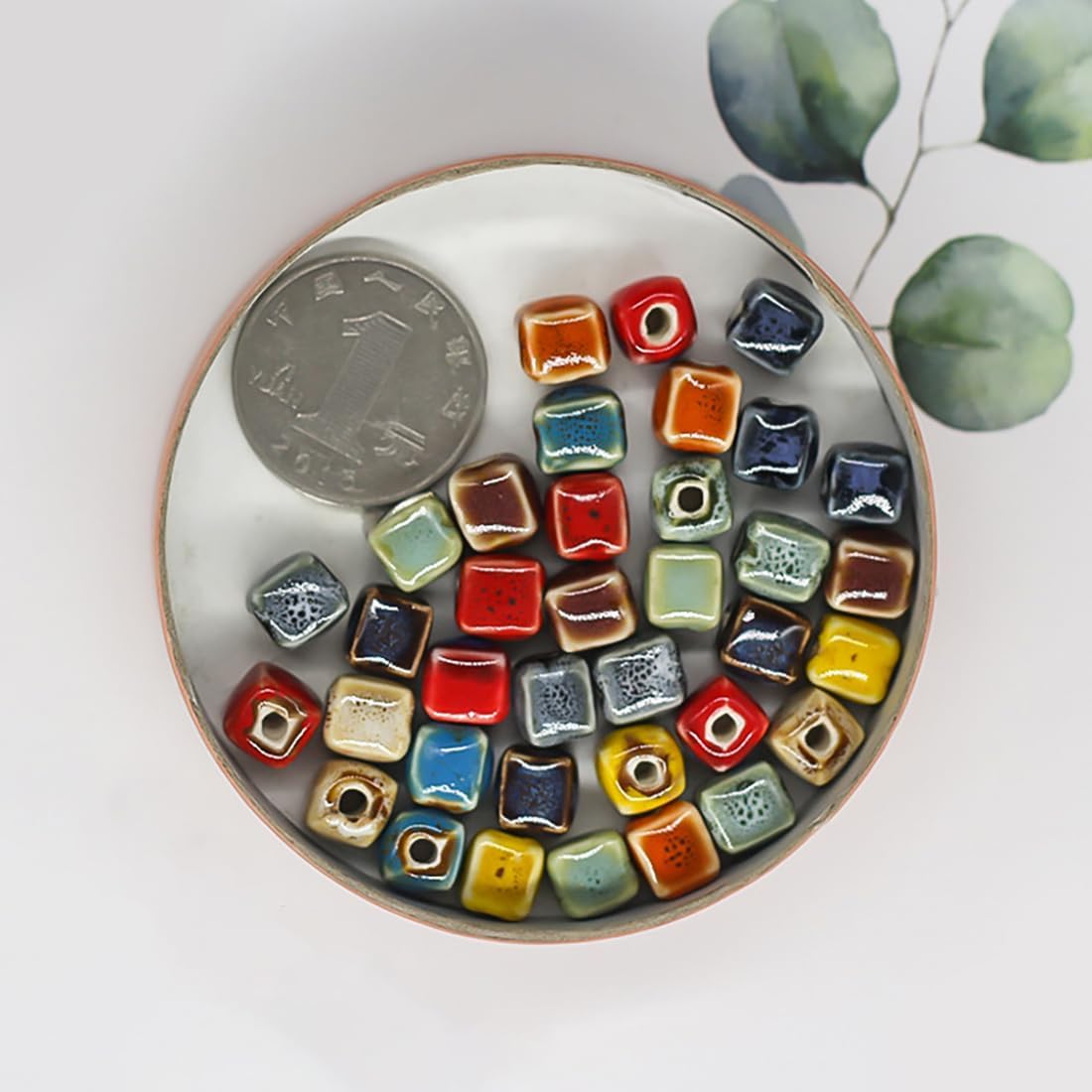Decoendiy 100Pcs Ceramic Cube Beads, Geometric Square Beads, Handmade Porcelain Painted Beads, Loose Shaped Spacer Beads, for Jewelry Making DIY Bracelets Crafts Supplies - Image 4
