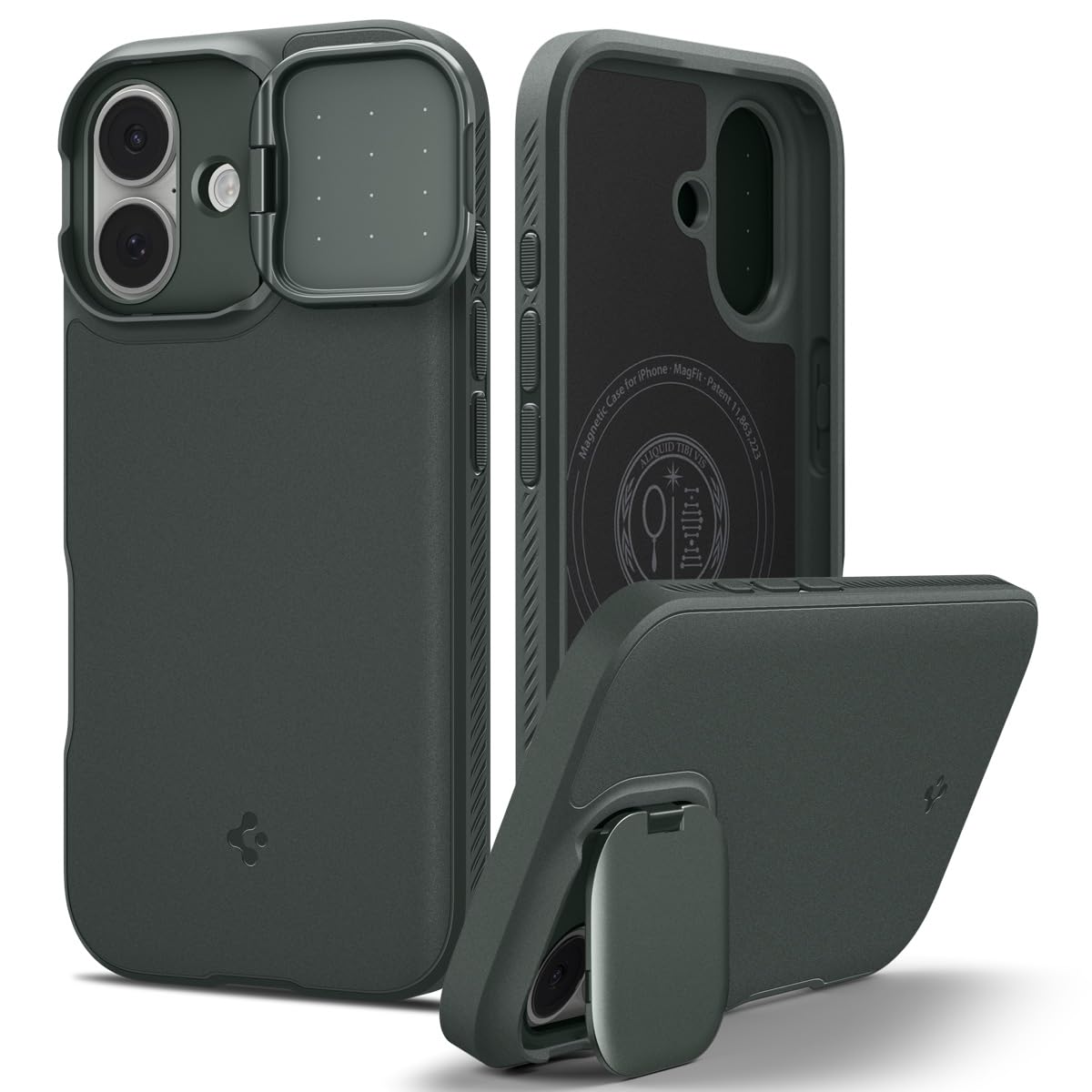 Spigen iPhone 17 ile Uyumlu MagSafe Kılıf Optik Armor Mag Fit Metal Stand özellikli Kamera Korumalı Yeşil Kapak - ACS09988 (Spigen TR Garantili)