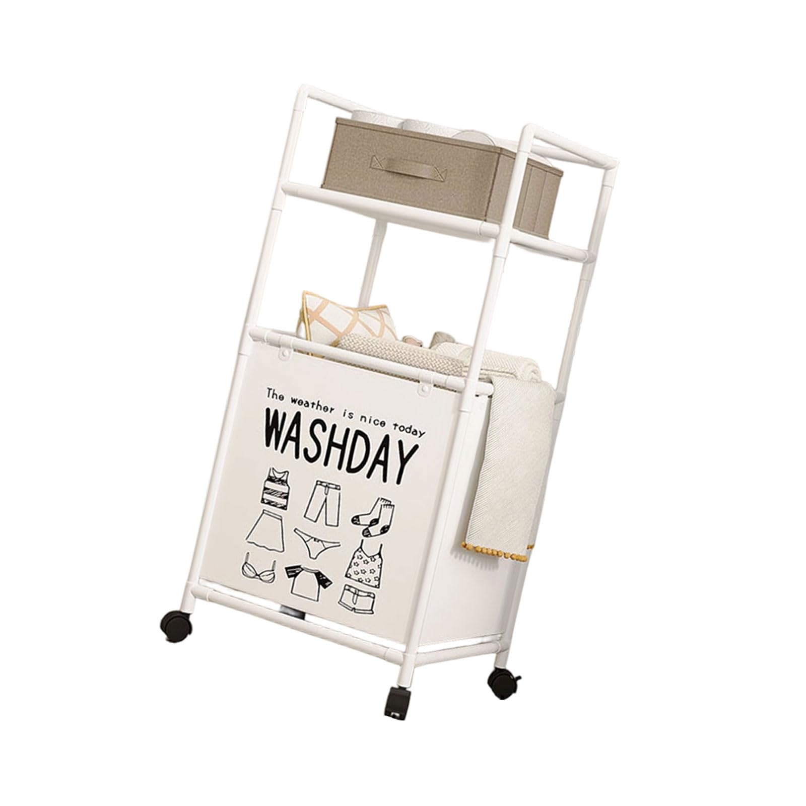 Foldable Clothes Hamper with Rolling Multiple Shelf Designs Space Saving Laundry Basket for Small Space Extendable Laundry Sorter