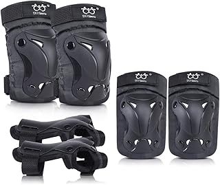 boruizhen Kids/Youth Knee and Elbow Pads with Wrist Guards Inline Protective Gear Pads Set for Skating Skateboarding Cycling Biking Riding and Multi Sports (Black, Medium (8-14 Years))