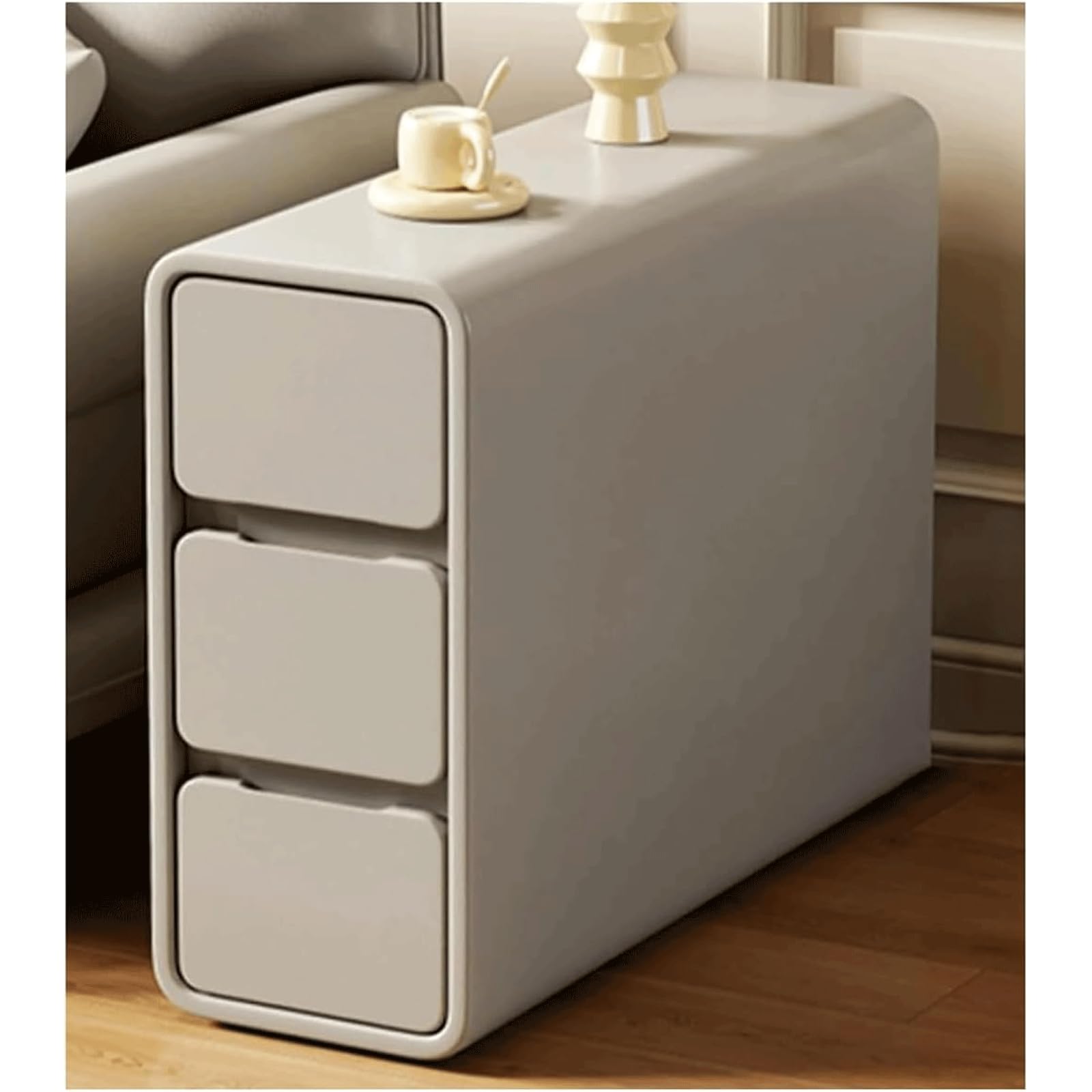 SXZenSpace Pine Wood Bedside Table Ultra-Narrow Nightstand Small Side for Bedroom End with 3 Drawers Spaces
