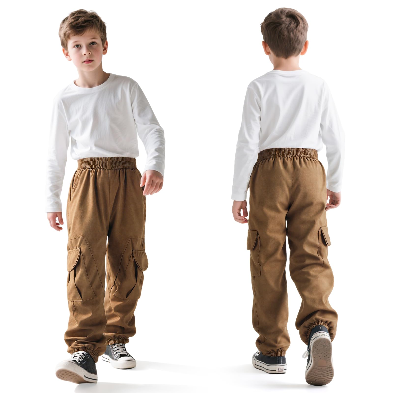 Pantalones Cargo Niños Suaves Transpirable Pantalón de Jogging Cintura Elástica Múltiples Bolsillos Pantalón de Ocio Streetwear Casual Pantalones Cargo Joggers para Infantil 6-13 Años