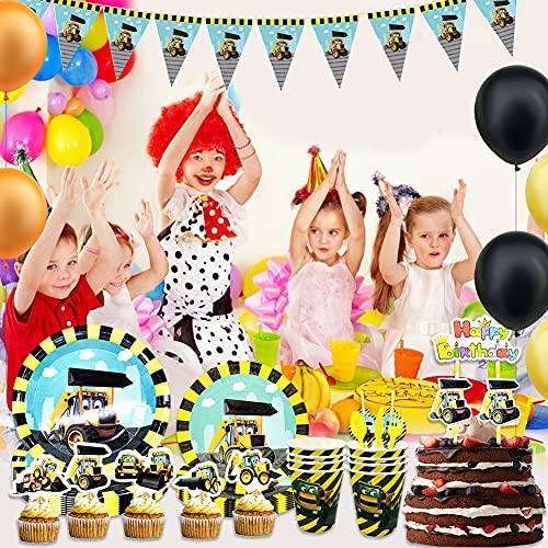 Forfamy Jonge partyset, bouwplaats motief bulldozer graafmachine - 89-delig, bouwvakkerset party favors met borden… - Image 6