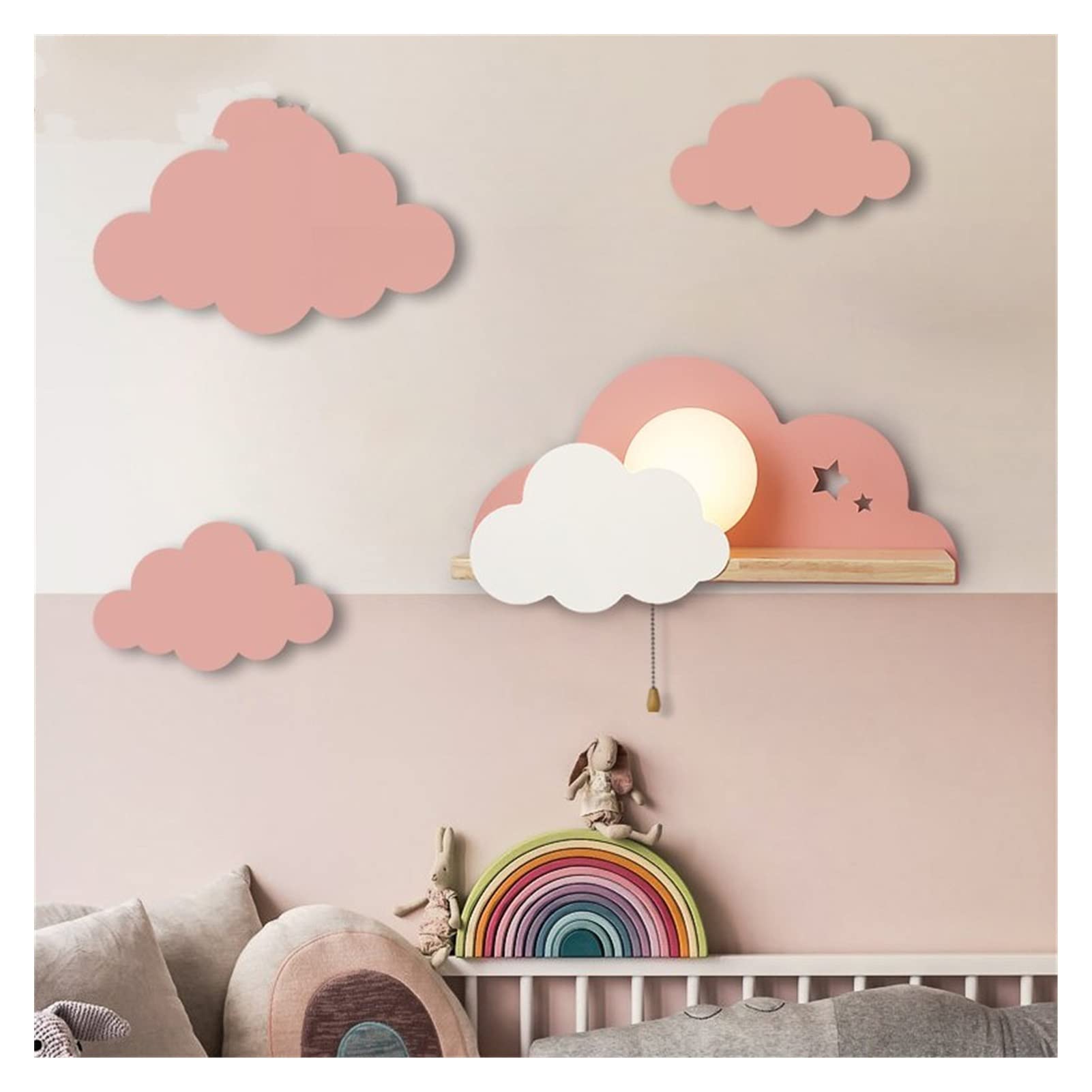 VDOQTLJT Wall lamp LED Lamps Beside Bedroom Light Fixtures Room Cloud Lamp Stairs Sconces Dimmable Sconce(8wpink)