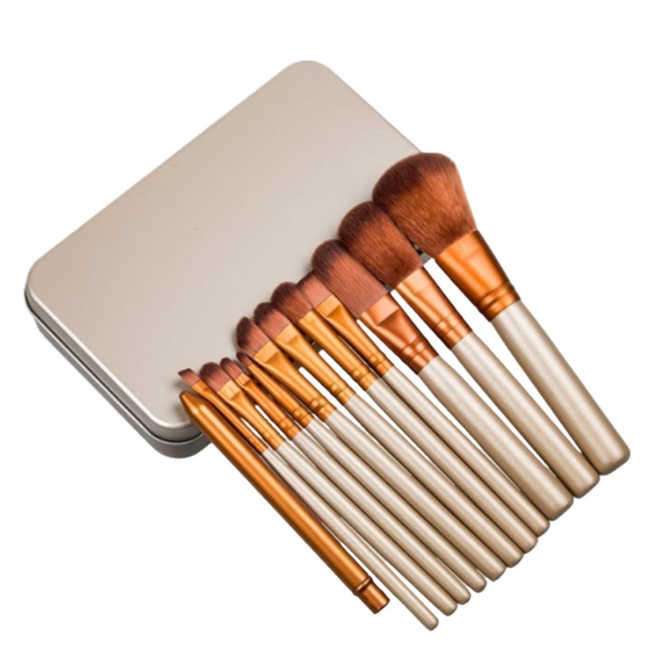 Brocha Base Maquillaje Juego De 12 Brochas De Maquillaje Con Estuche De Hierro For Brochas De Maquillaje De Contorno De Ojos Y Rostro Brocha Maquillaje Fluido