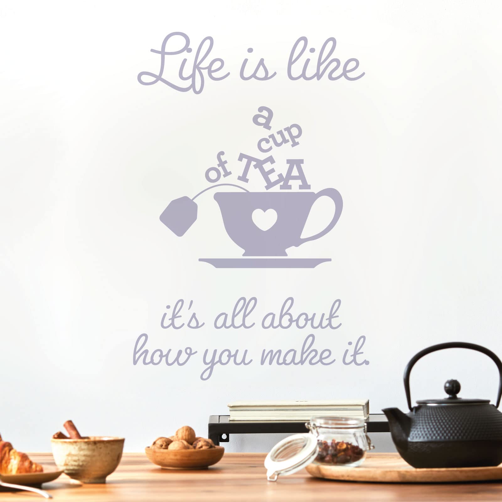 Life is Like a Cup of Tea. It's All About How You Make it - Wall Sticker Quote Kitchen Decal [Large] [Light Grey]