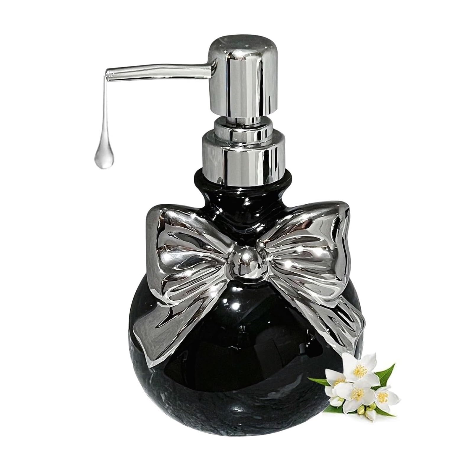 Soap Dispensing Ceramic Hand Soap Dispenser Dish for Kitchen Decoracion Para Cocina(Black)