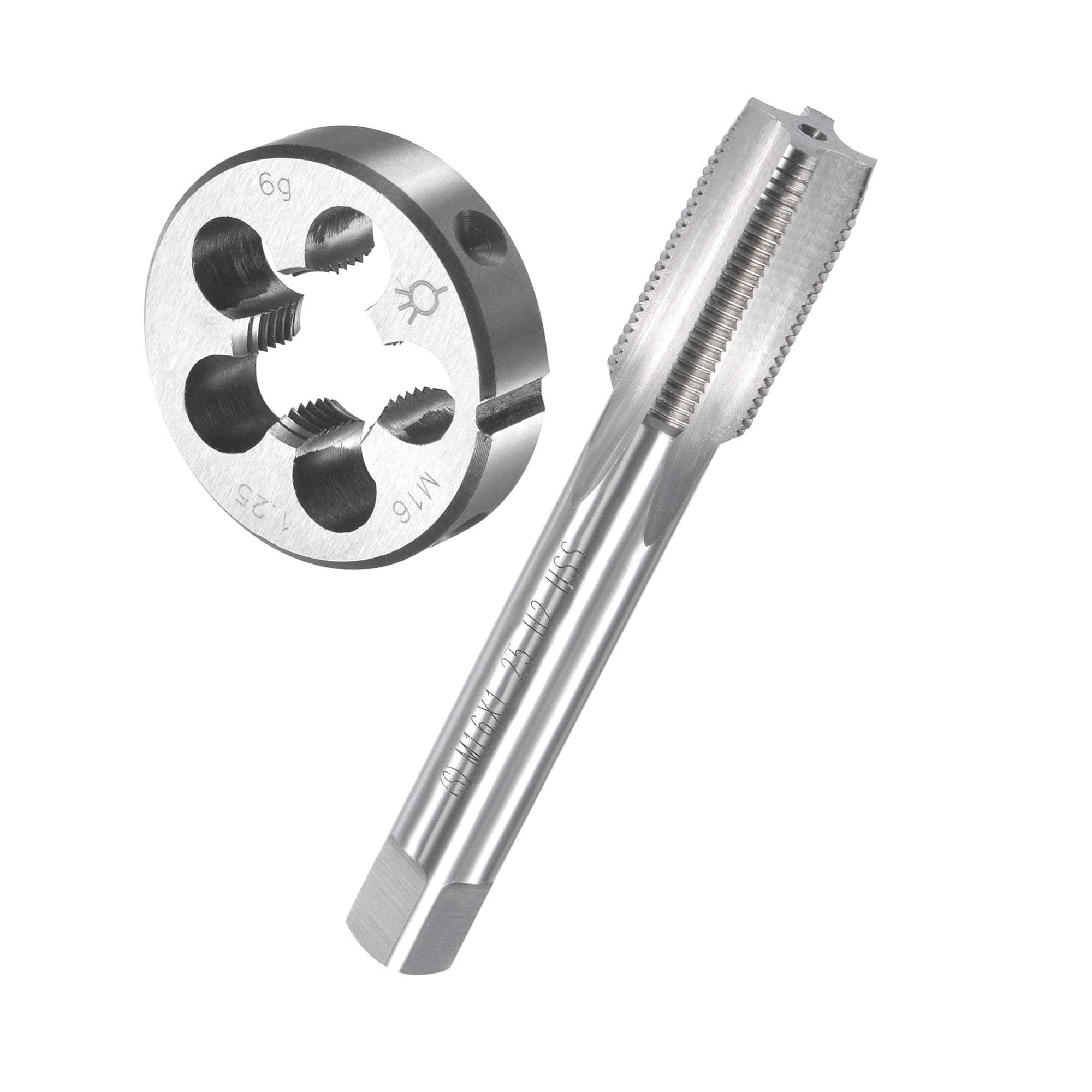 Kravonix M16 x 1.25mm Metric Tap and Die Set HSS Straight Fluted Machine Thread Right Hand Screw Tap and Round Threading Die Kit for Thread Repair