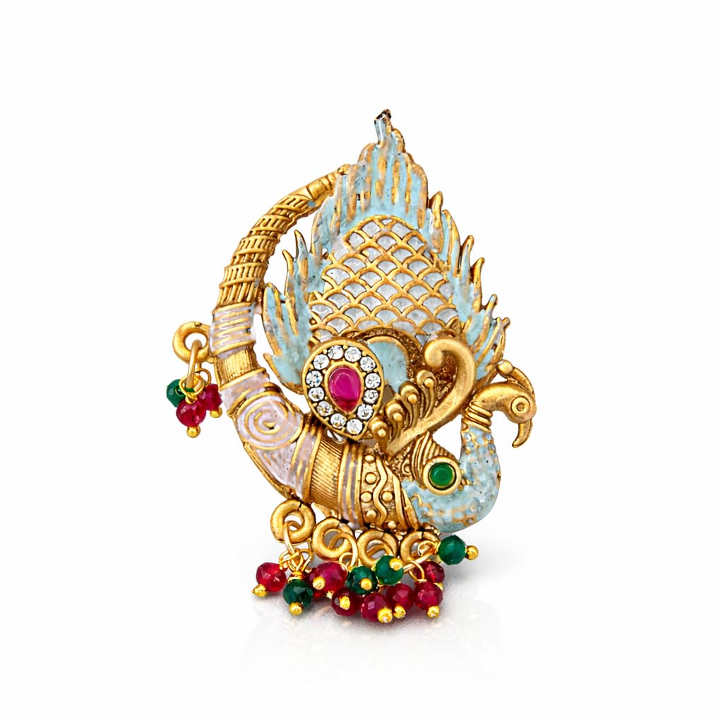 Traditional Gold Plated Swan Adjustable Ring with Meenakari and Beads