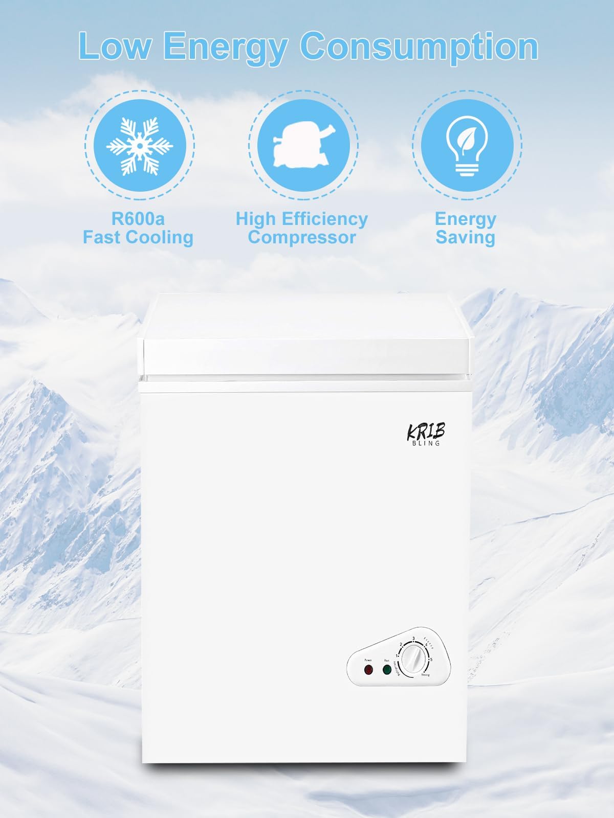 3.5 Cu.Ft Chest Freezer 7 Gears Temperature Control Mini Compact Deep Freezer With Top Open Door And Removable Storage Basket Black on Fridge.com - View 2