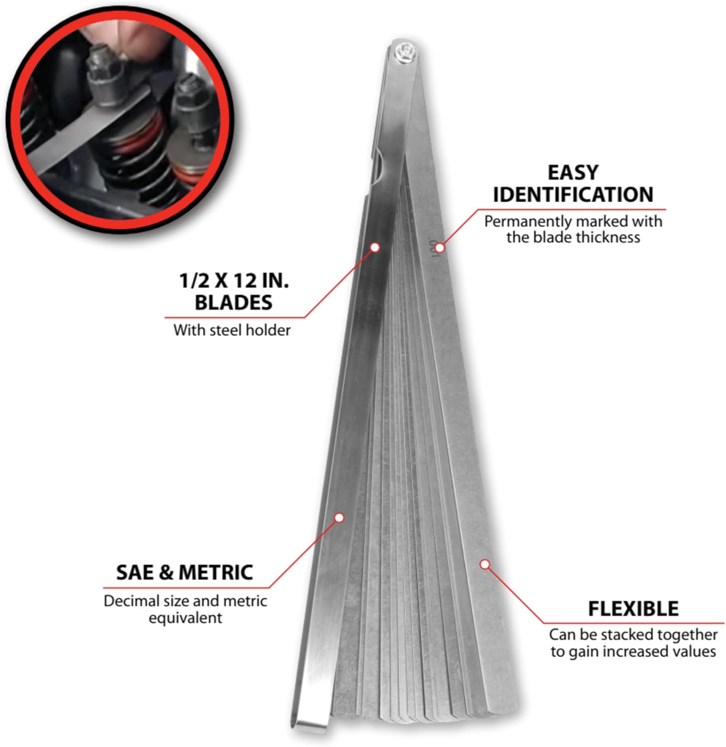 Performance Tool W80541 20-Piece Blade SAE and Metric 12-Inch Extra Long Feeler Blade Set