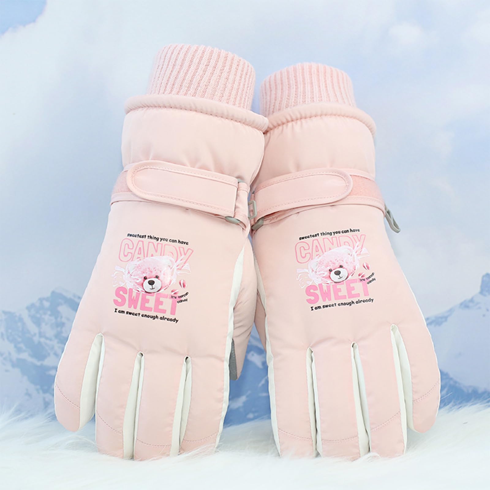 KEYDUACU Winter Ski Snow Gloves for Men, Women, Waterproof Touchscreen Windproof Cold Weather Hand Warming Winter Work Snowboard Gloves for Skiing Running and Cycling(Sweet-Pink)