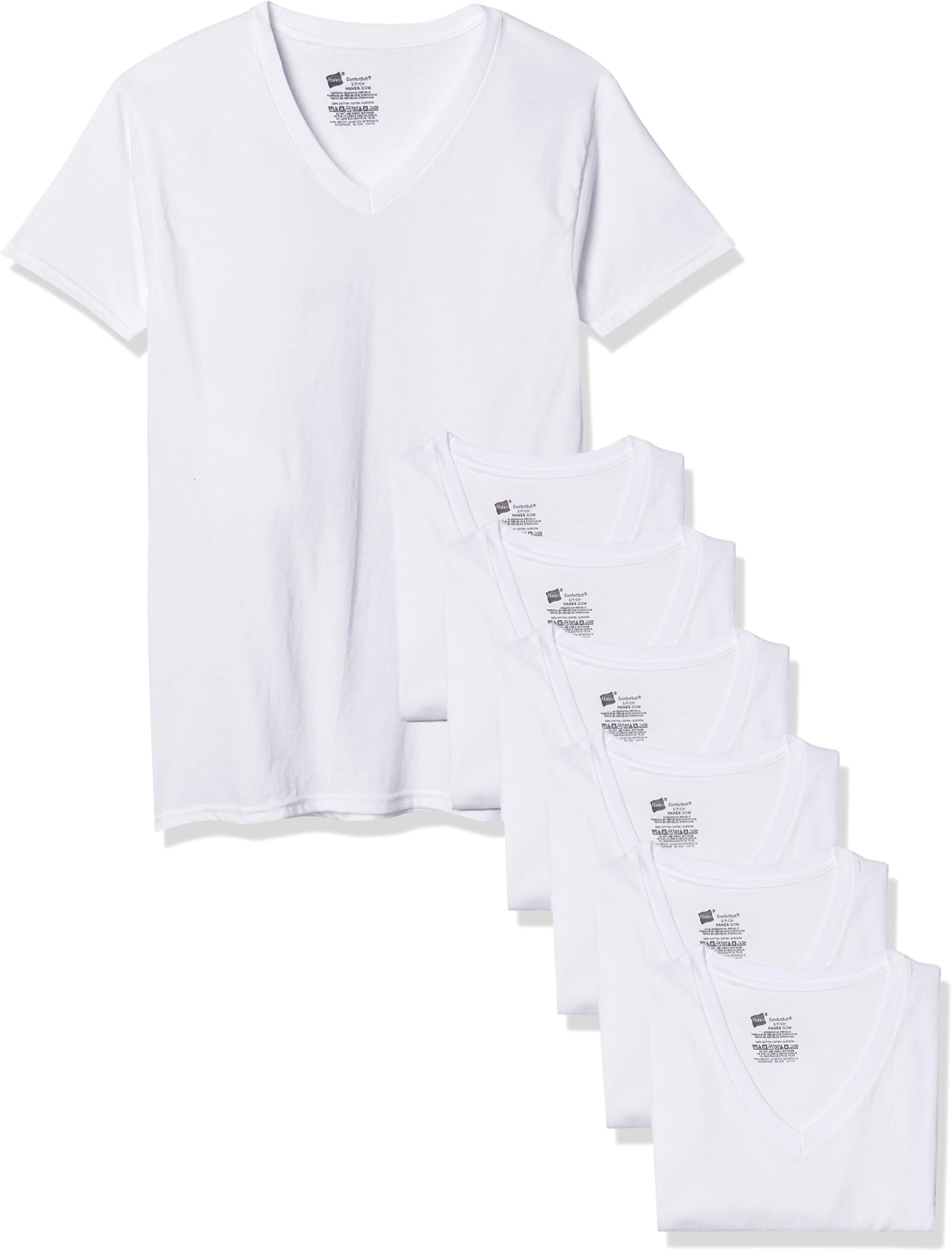 Hanesmens Comfortsoft Tagless V-Neck Undershirt 7 Pack