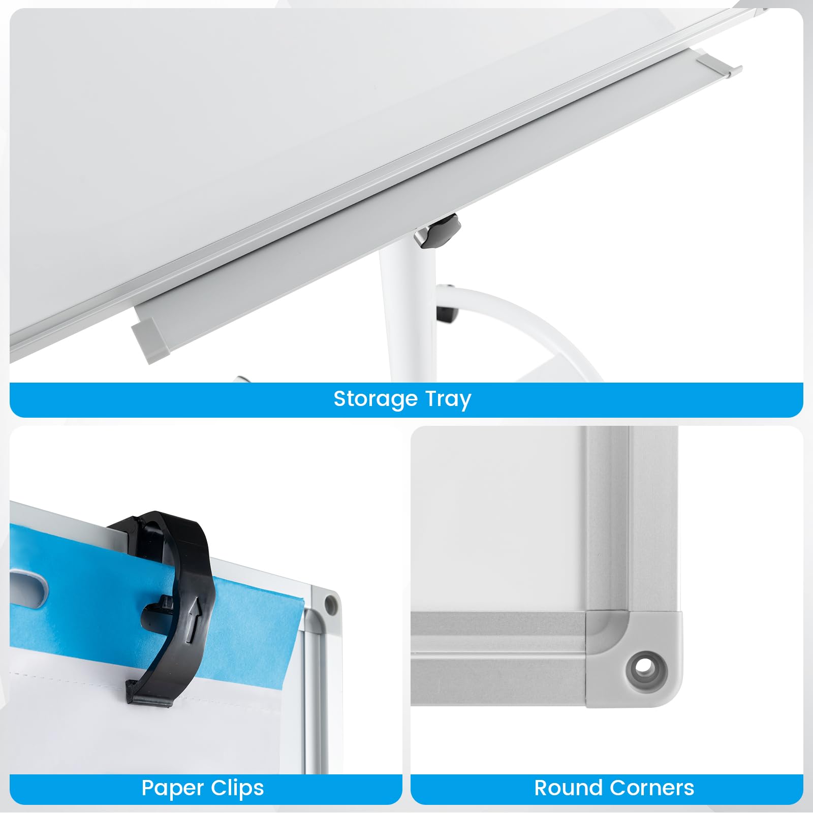 GIANTEX Pizarra Blanca Móvil 100 x 65 cm, Altura y Ángulo Ajustable, Pizarra Magnética con Ruedas Bloqueables, con Bandeja, Rotuladores, Borrador en Seco, Imanes y Clips (Blanco)