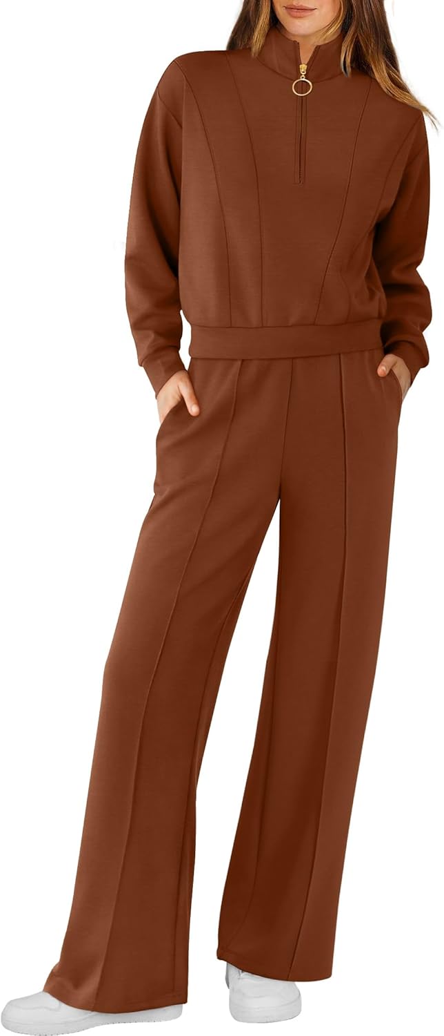 RUBZOOF Lounge Sets for Women 2 Piece Sweatsuits Fall Outfits Half Zip Sweatshirt Wide Leg Sweatpants Matching Clothing Set RUBZOOF Lounge Sets for Women 2 Piece Sweatsuits Fall Outfits Half Zip Sweatshirt Wide Leg Sweatpants Matching Clothing Set