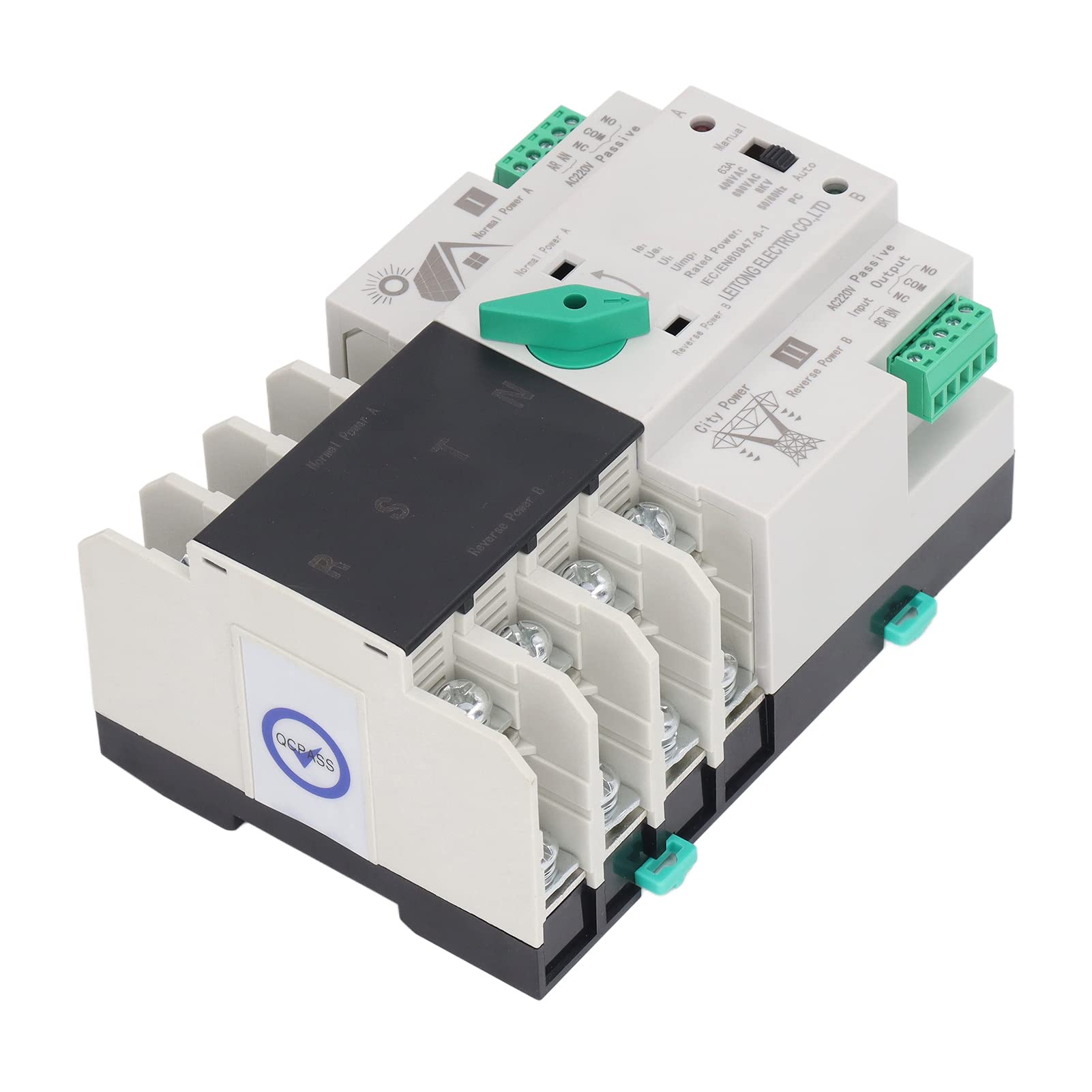 Domary Interruptor de Transferencia Automática de Doble Potencia Práctico Dispositivo 4P Respuesta Rápida para Uso Comercial Industrial AC220V (63A)