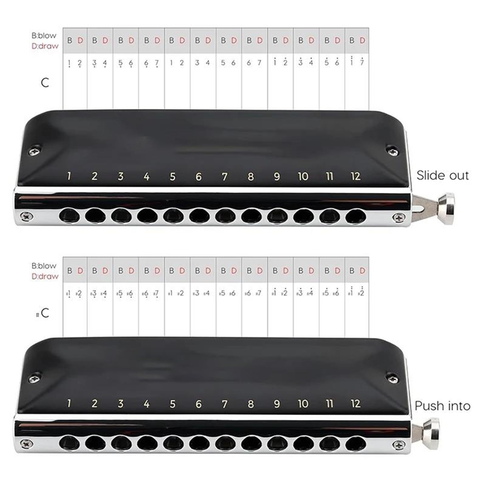 Armonica Armonica cromatica Chiave C 12 fori 48 toni Cromonica | Armonica cromatica Chiave C 12 fori 48 toni Cromonica Armonica facile da piegare Metà senza valvole appiccicose