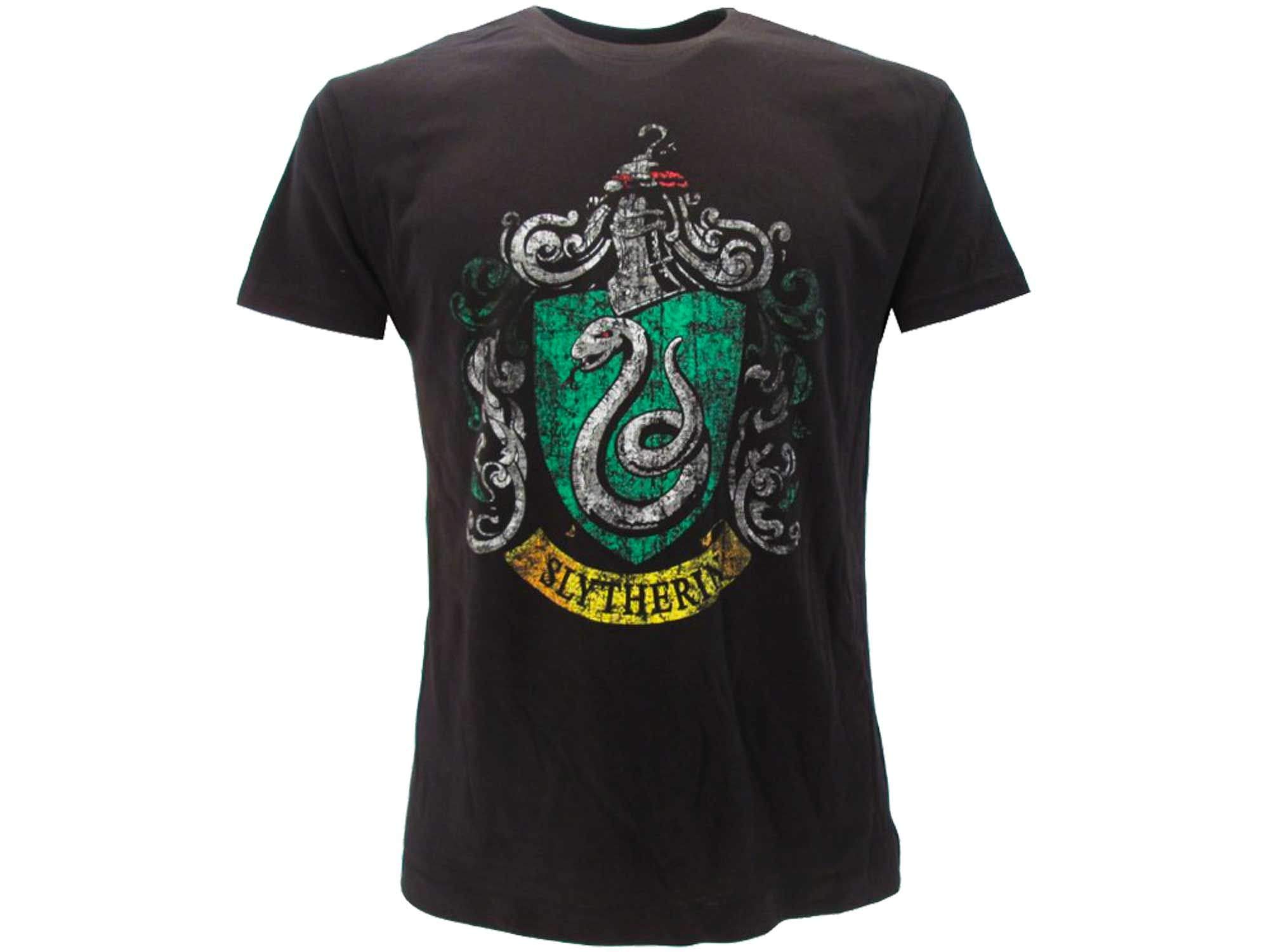HARRY POTTER T-Shirt Originale Stemma Casa Serpeverde Vintage Nera Prodotto Ufficiale Warner Bros