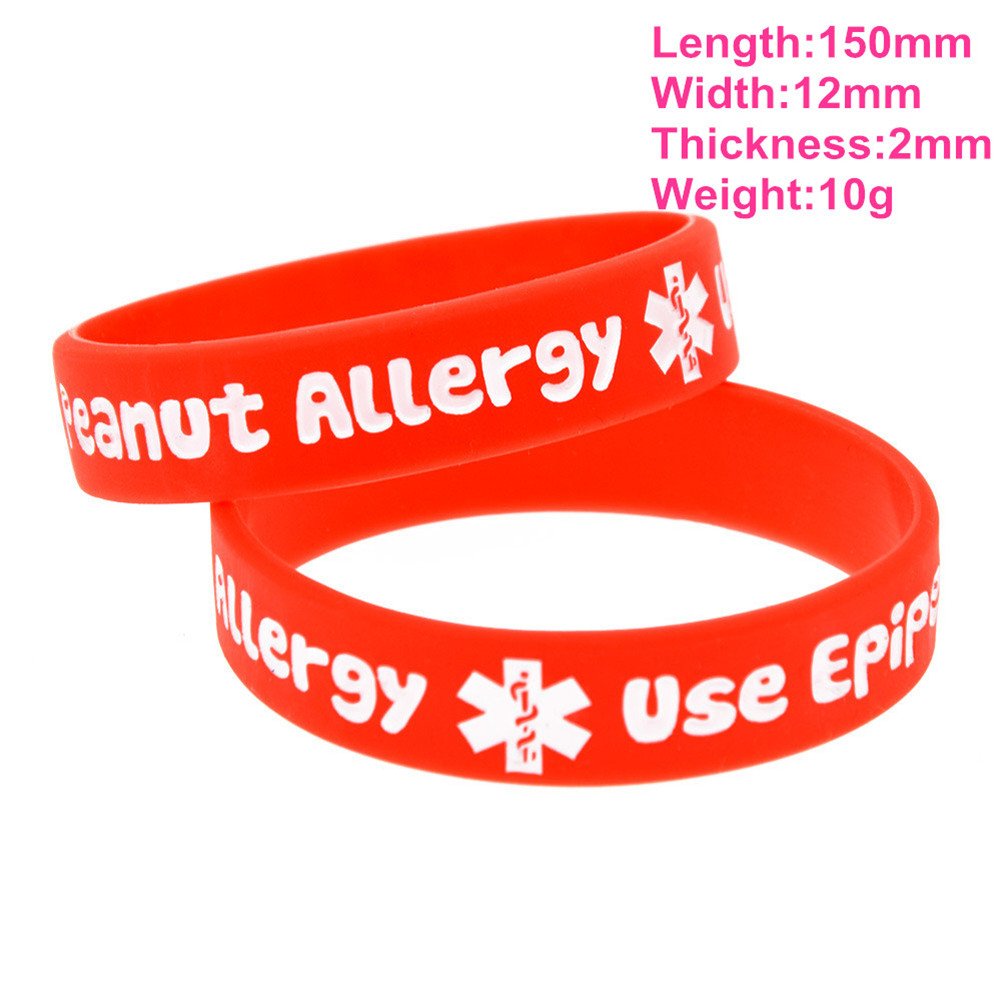 2 Pack Kids Friendly Food Peanut Allergy Awareness Medical Alert Bracelet for Children Silicone Emergency Wristband,15cm,with Aid Bag