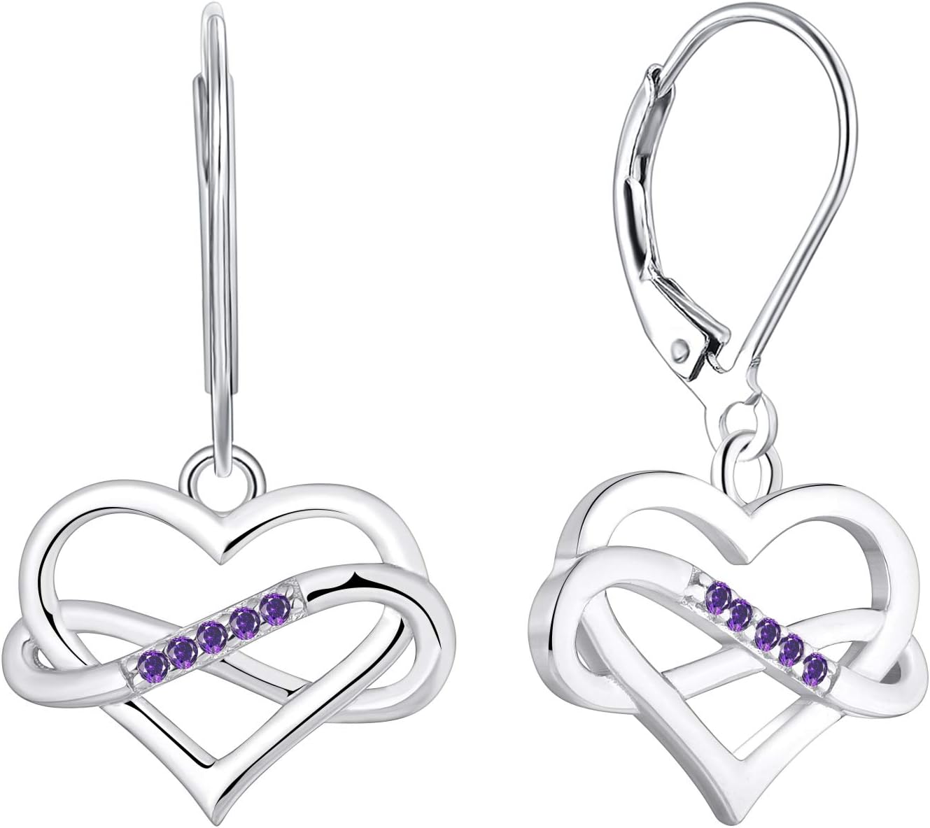 JO WISDOM Women Heart Infinity Earrings,925 Sterling Silver Leverback Dangle & Drop Earrings with 3A Cubic Zirconia with White Gold Plated