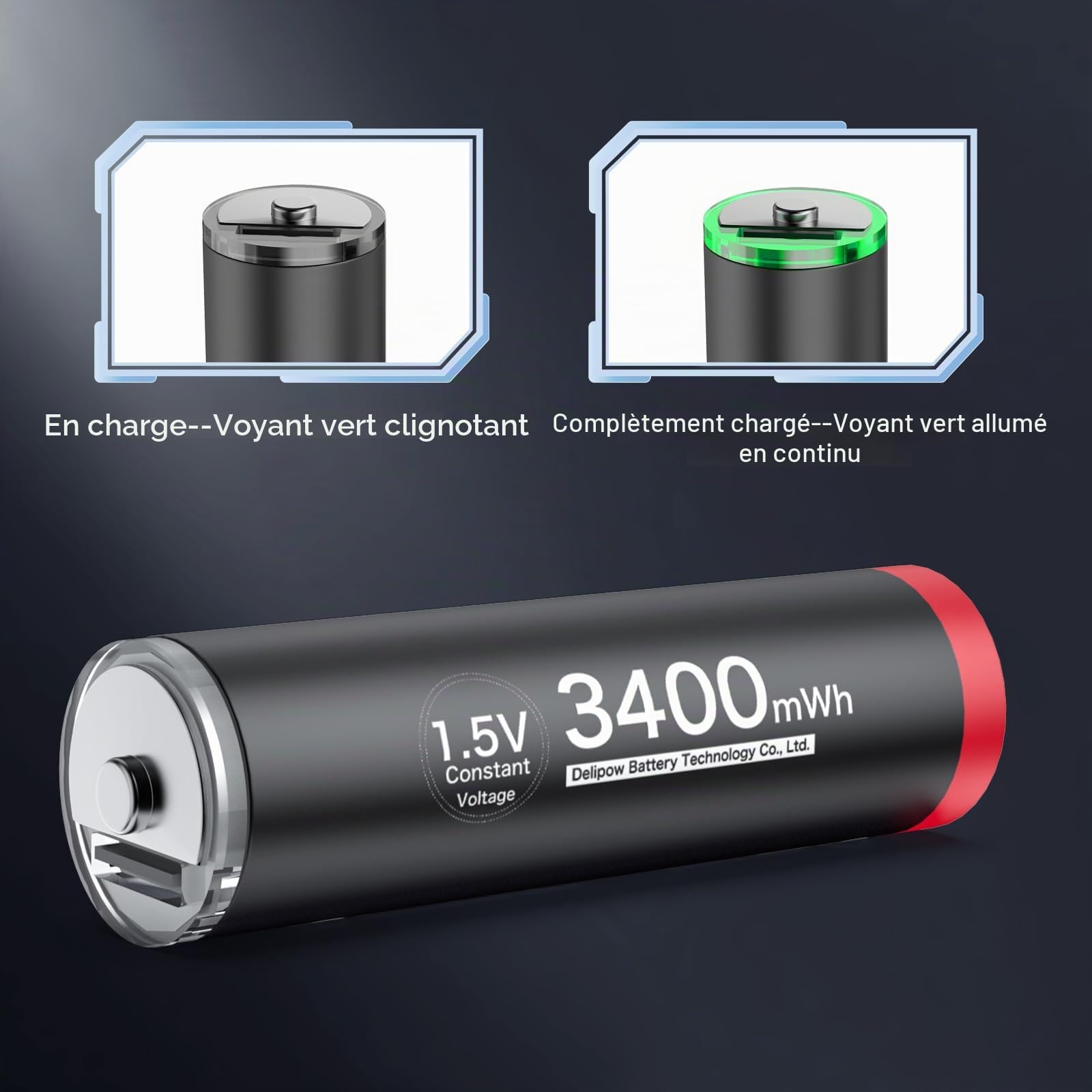 Pile Rechargeable AA 1,5V USB C Lithium 3400mWh,Piles AA Rechargeables 1500 Cycle Longue Durée de Vie Lot de 16
