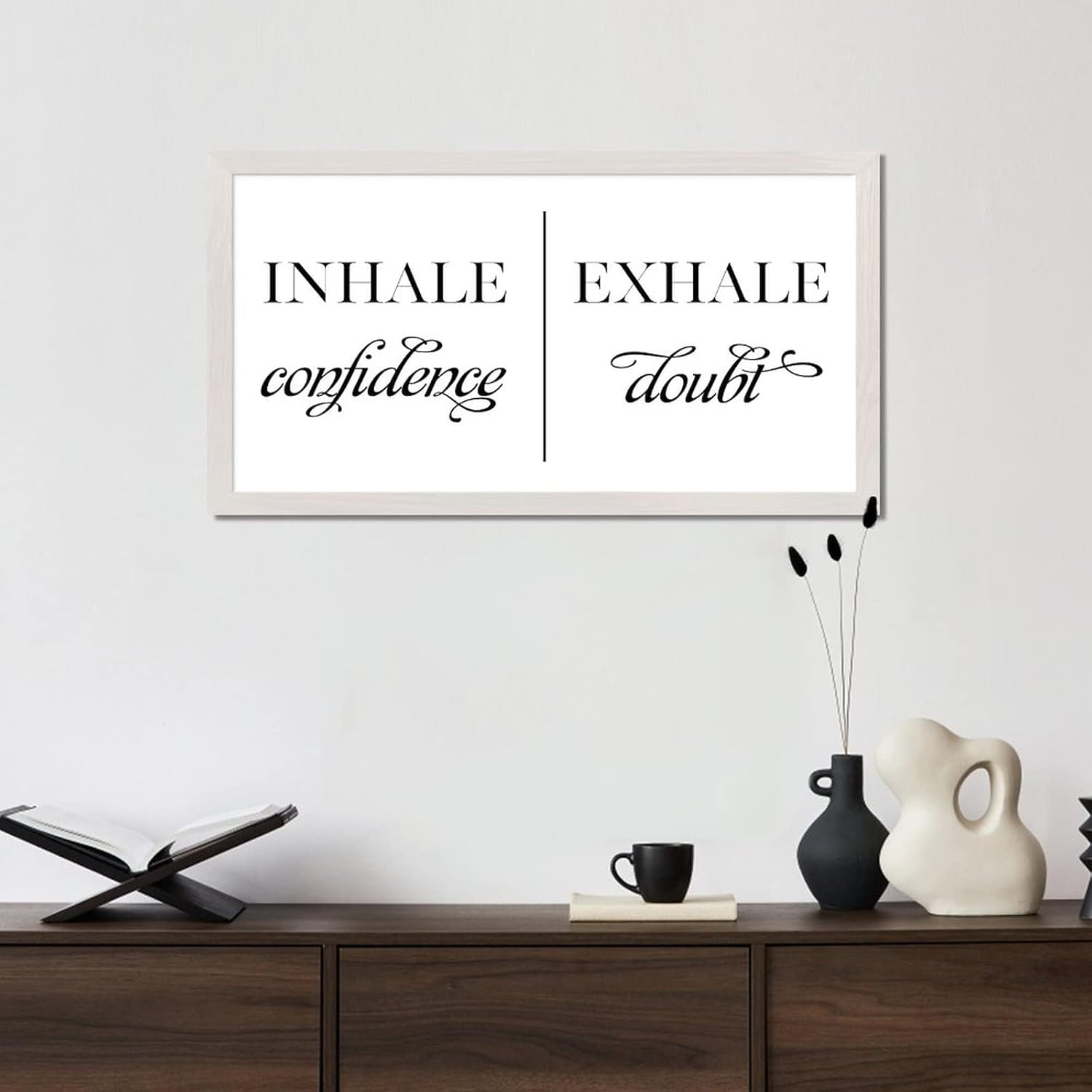Bible Verse 12x22in Wooden Wall Plaque Inspirational Quotes Home Theme Inhale Confidence Exhale Doubt White Frame Wooden Plaque for Cottage Front Door Farmhouse Porch Cafe Bar Wall Decor