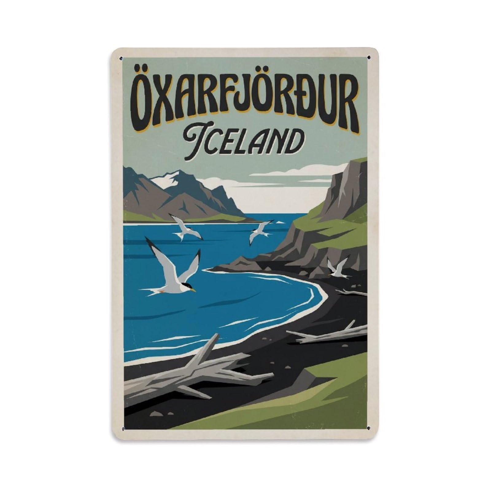 Vintage Travel Oxarfjordur Iceland Bay Metal Tin Sign
