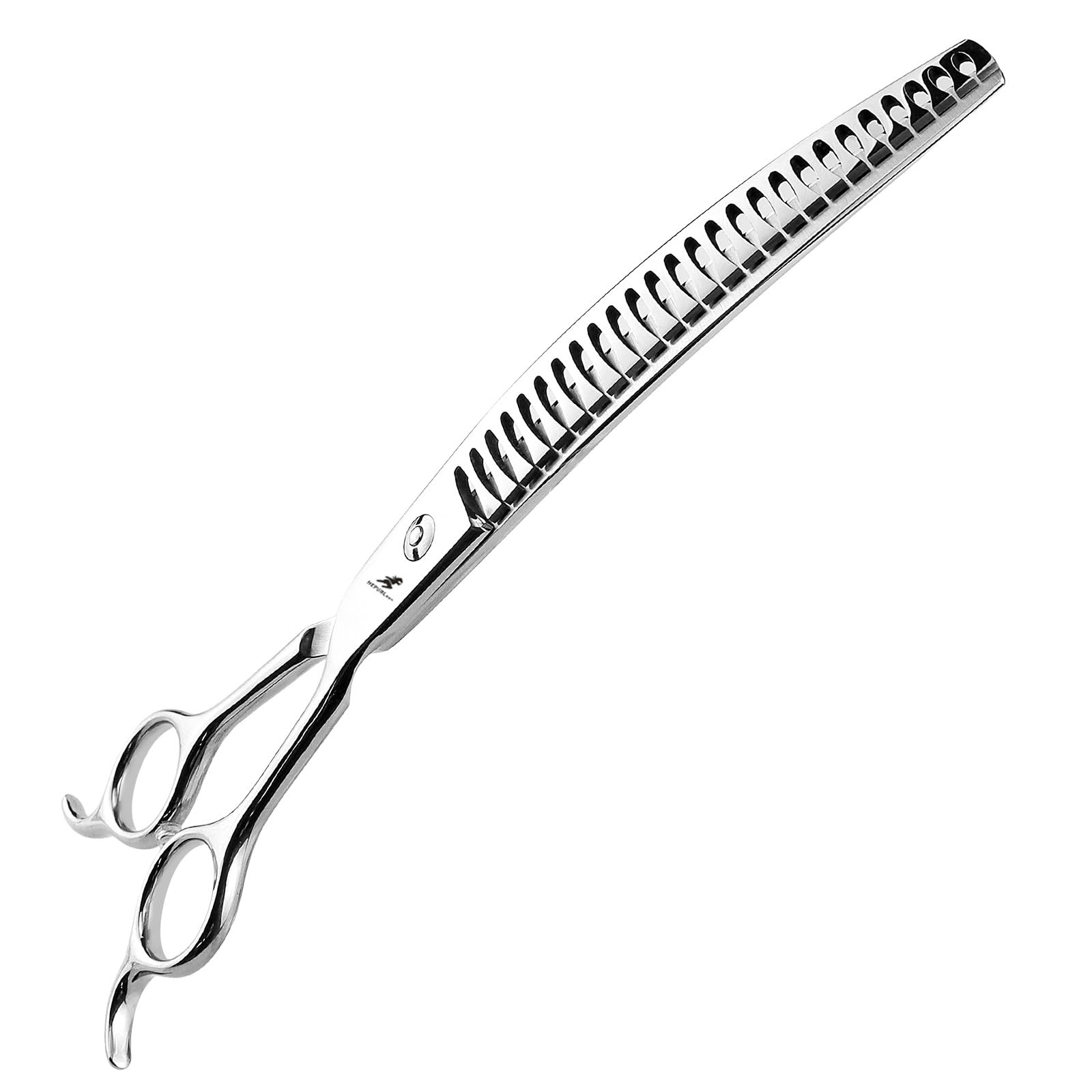 Gebogene Hundepflege-Chunker-Schere – 20,3 cm lange Fellschere mit gebogenen Fischgrätenzähnen zum Mischen und Formen des Fells,Wide Tooth Blender