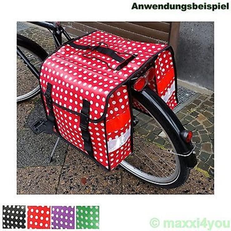 Fahrrad Doppeltasche Gepäckträgertasche Tasche schwarz, weiße Punkte inkl. Fahrradklingel Sport & Freizeit