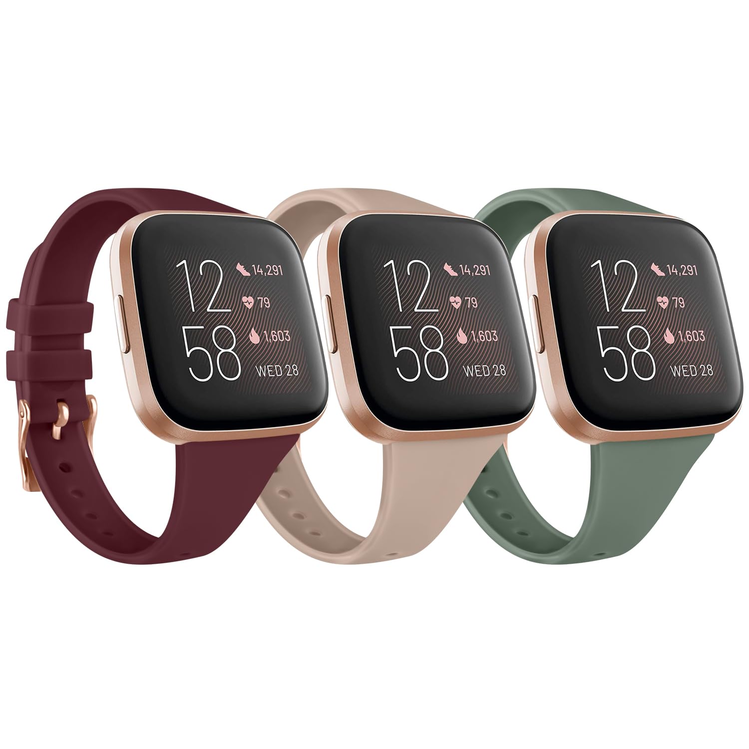 AK Slim Straps for Fitbit Versa 2 Strap/Fitbit Versa Strap for Women Men, 3 Pack Thin Silicone Sport Replacement Straps Compatible with Fitbit Versa Lite/Fitbit Versa 2/Fitbit Versa