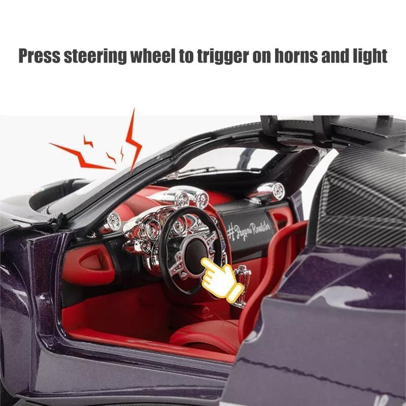 Image of Model Car Exclusive Alloy Metal Pull Back Die-cast Car Metal Pullback Toy car with Openable Doors & Light Music Best Gifts Toys Kids (1:18 Scale Pagani Huayra Super - White)