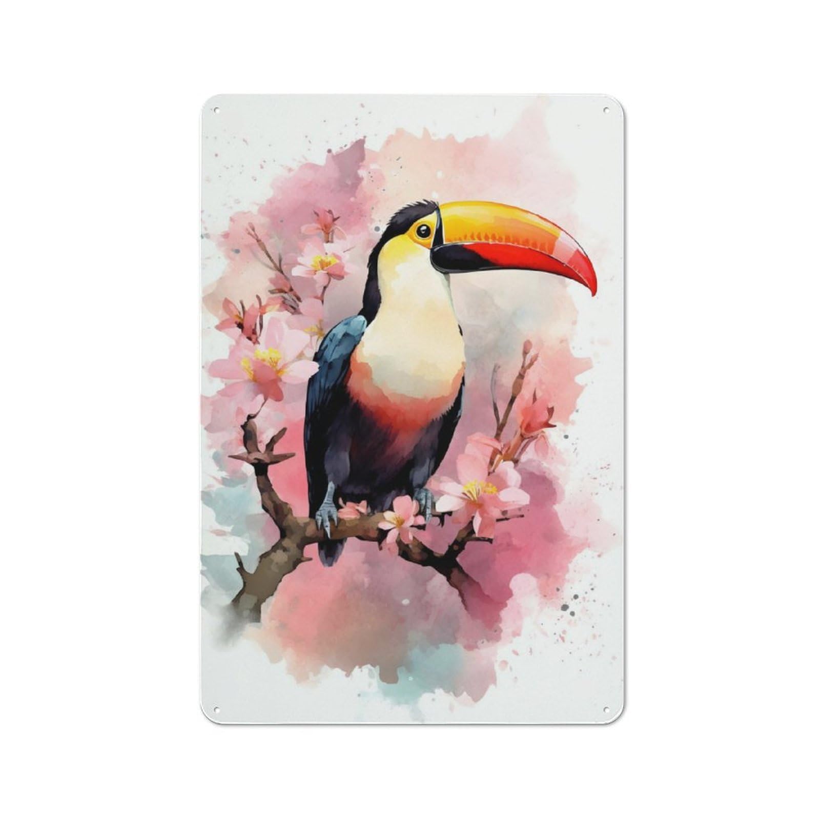 Junmoney Toucan Watercolor Retro Metal Wall Sign 30X20cm With For Bar Or Restaurant, Gift Idea For A New Home And Metal Sign Collection