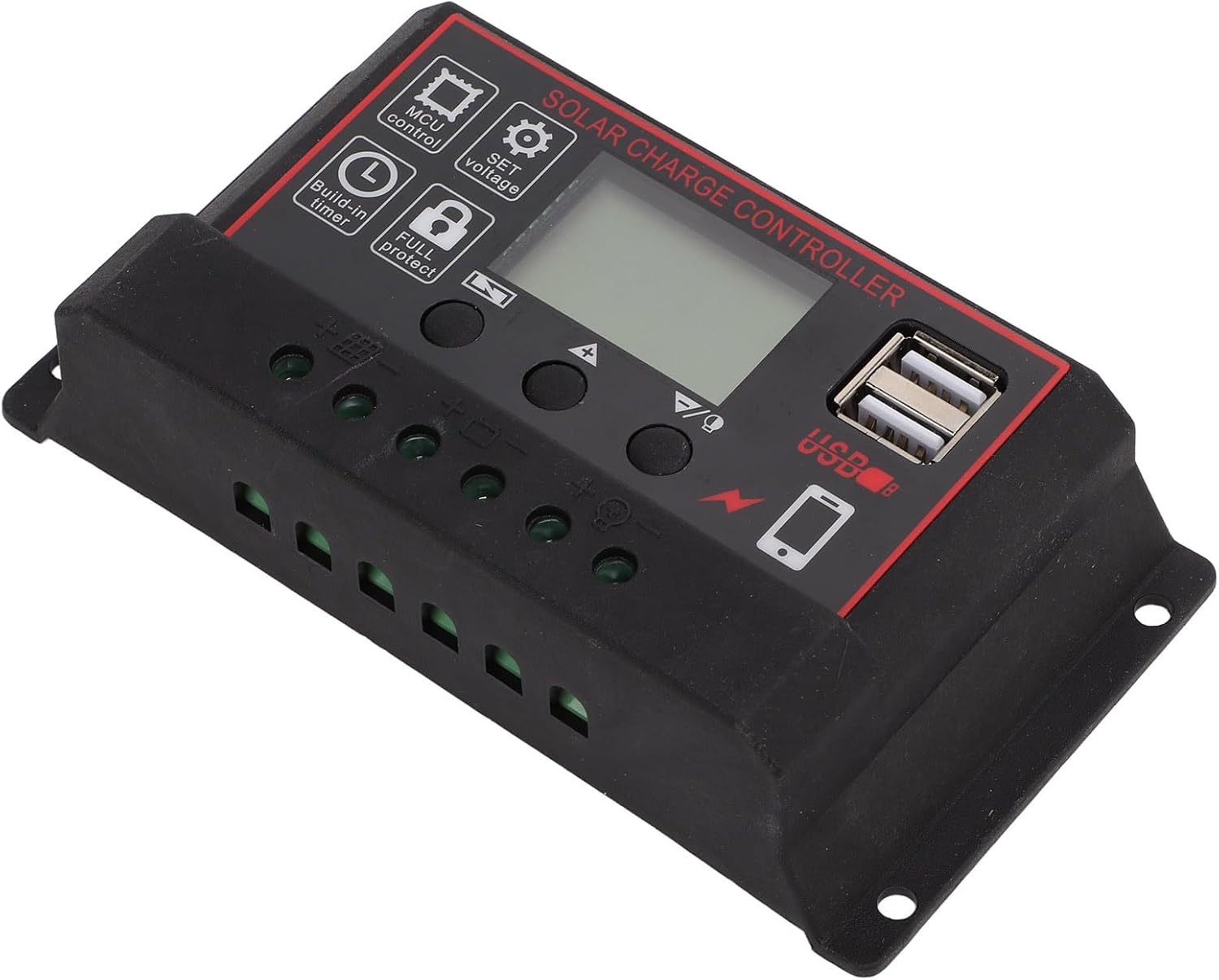 VGEBY Solar Charge Controller, LCD Display Controller Panel Battery Intelligent Regulator with Dual USB Port 12V24V PWM Auto Paremeter