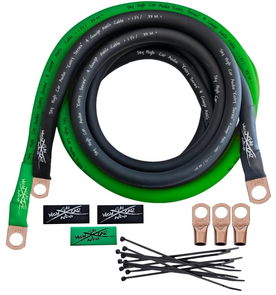Sky High Car Audio E-Series 4 Gauge CCA Big 3 Upgrade Kit - Green & Black