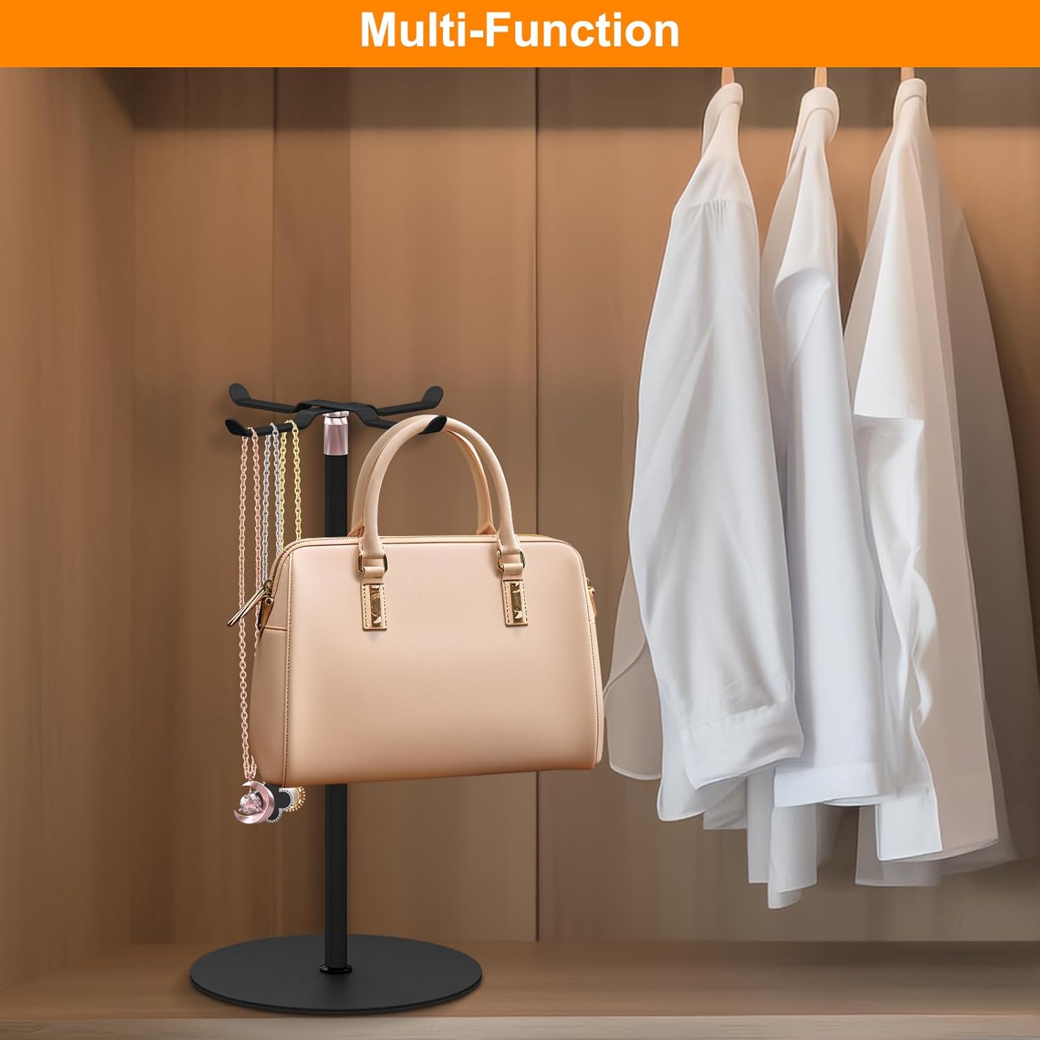 Demao Purse Display Stand, 2 Pack Tabletop Handbag Display Stand Stainless Steel, Heavy Duty Adjustable Height Metal Handbag Holder for Home Bedroom Closet Boutique Store Counter Retail(Black) - Image 6