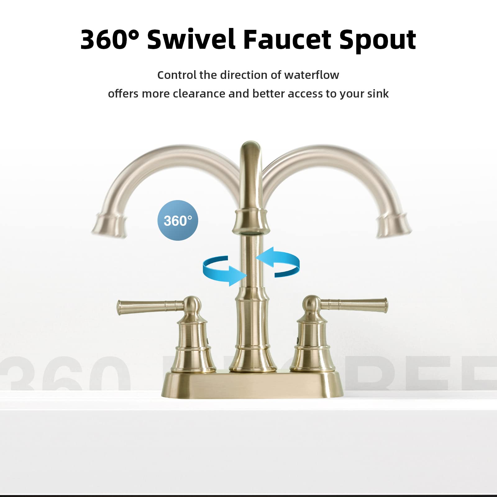 4 Inch Centerset Bathroom Faucet Brushed Gold with Overflow Sink Drain and cUPC Water Supply Lines 2 Handle — view 3