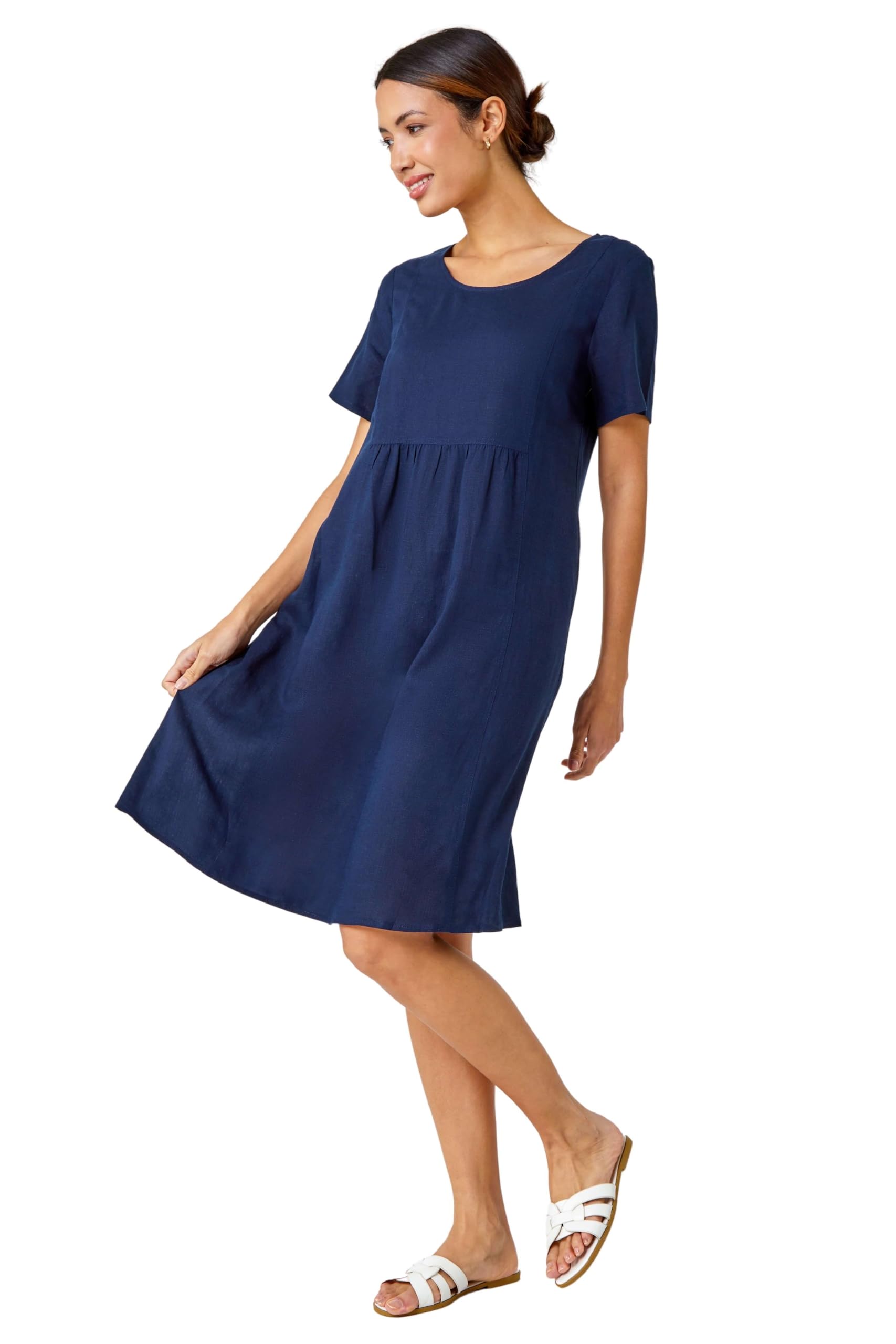 Roman Originals Women's Navy Relaxed Pocket Dress For Uk - Everyday Holiday Spring Summer Round Neckline Comfy Soft Evening Vacation Work Party - Size 12