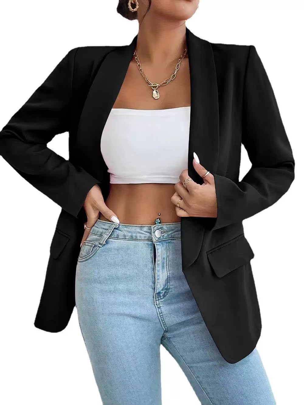 Femme Blazer Slim Fit Elégant à Manches Longues Costume à Revers Business Veste de Costume Tailleur Bureau d'affaires avec Poches Couleur Variétée