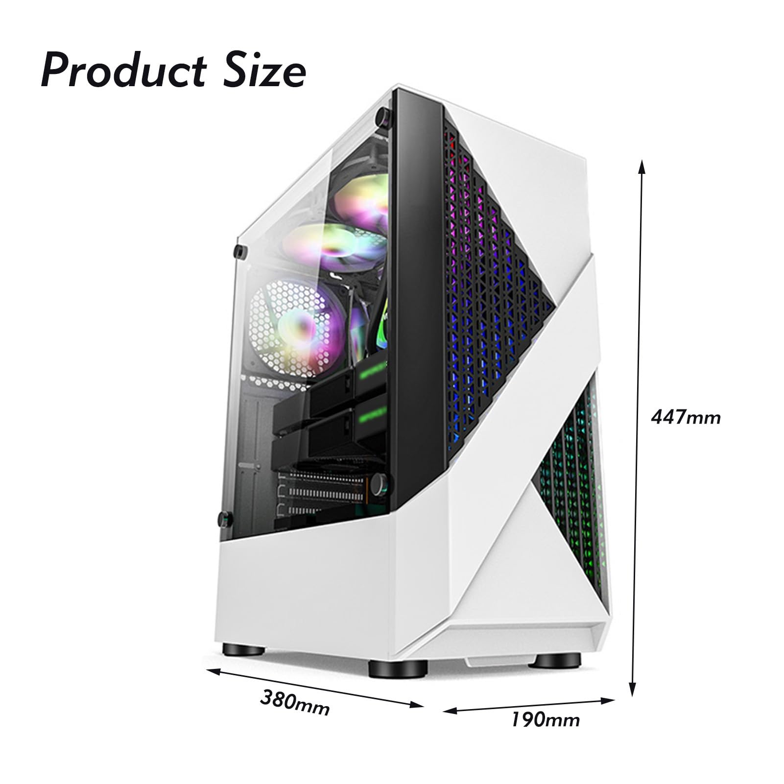 Custodia da gioco for PC, custodia mid-tower ATX/M-ATX/ITX, preinstallata con 6 ventole, USB 3.0, pannello laterale in vetro temperato, supporta il raffreddamento ad acqua, facile gestione dei cavi (