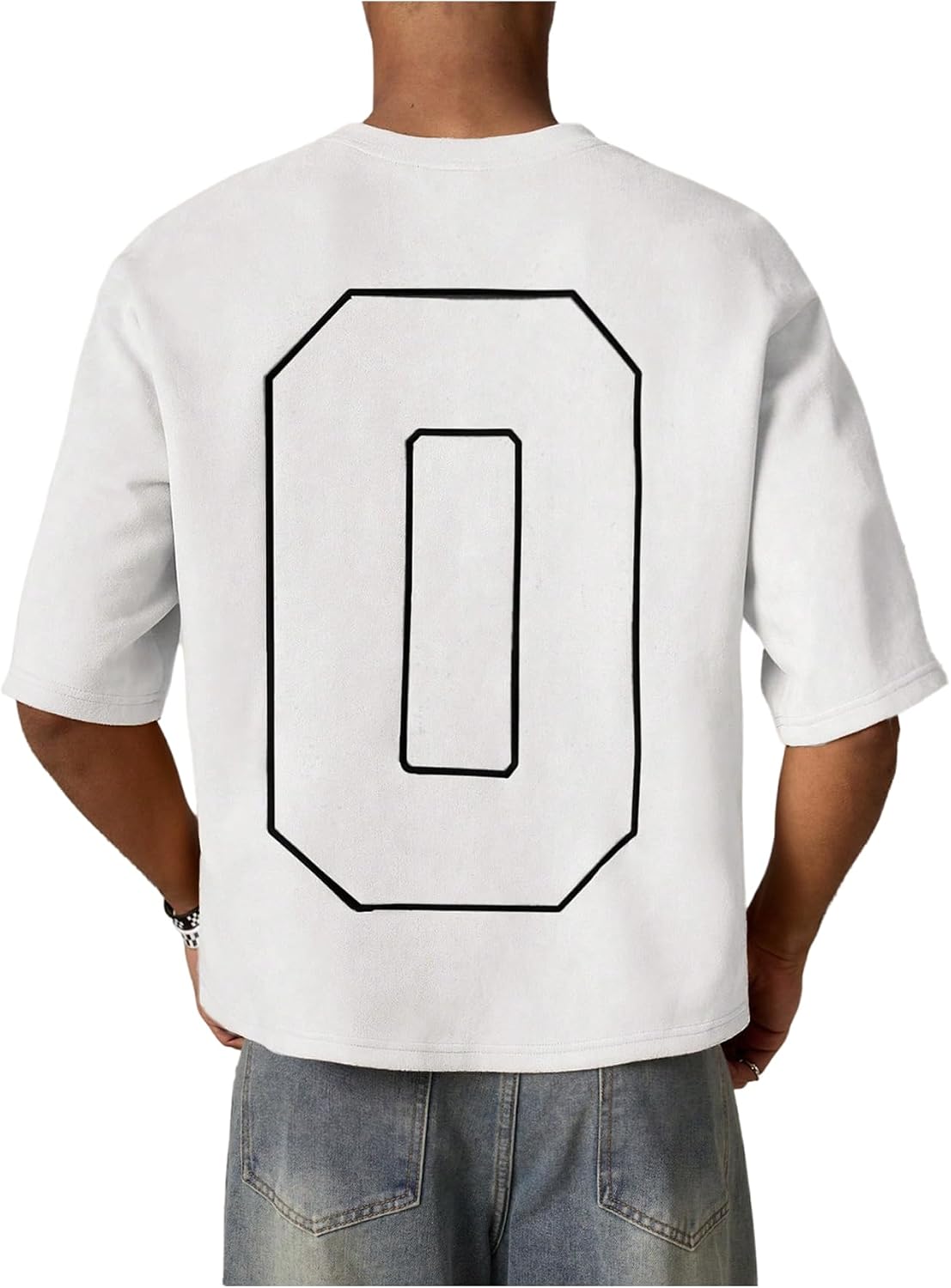 GORGLITTER Men's Cropped T Shirt Boxy Crop Tees Top Number Graphic Short Sleeve Crewneck Faux Suede Shirts Streetwear