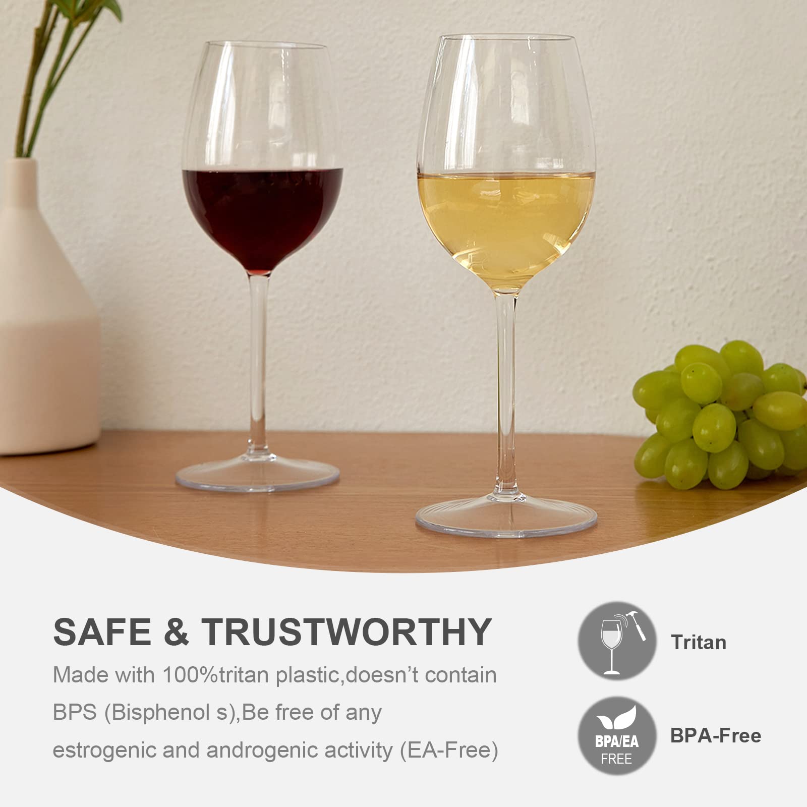 MICHLEY Mordern - Juego de 4 copas de vino tinto grandes, de plástico Tritan de 18 onzas, irrompible, reutilizable, para exteriores, bodas, cumpleaños