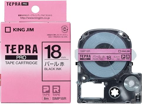 King Jim SMP18R [Genuine] Tepra PRO Tape Cartridge Color Label Pearl 0.7 inches 18 mm, Red Label/Black Character, Length 22.8 ft 8 m