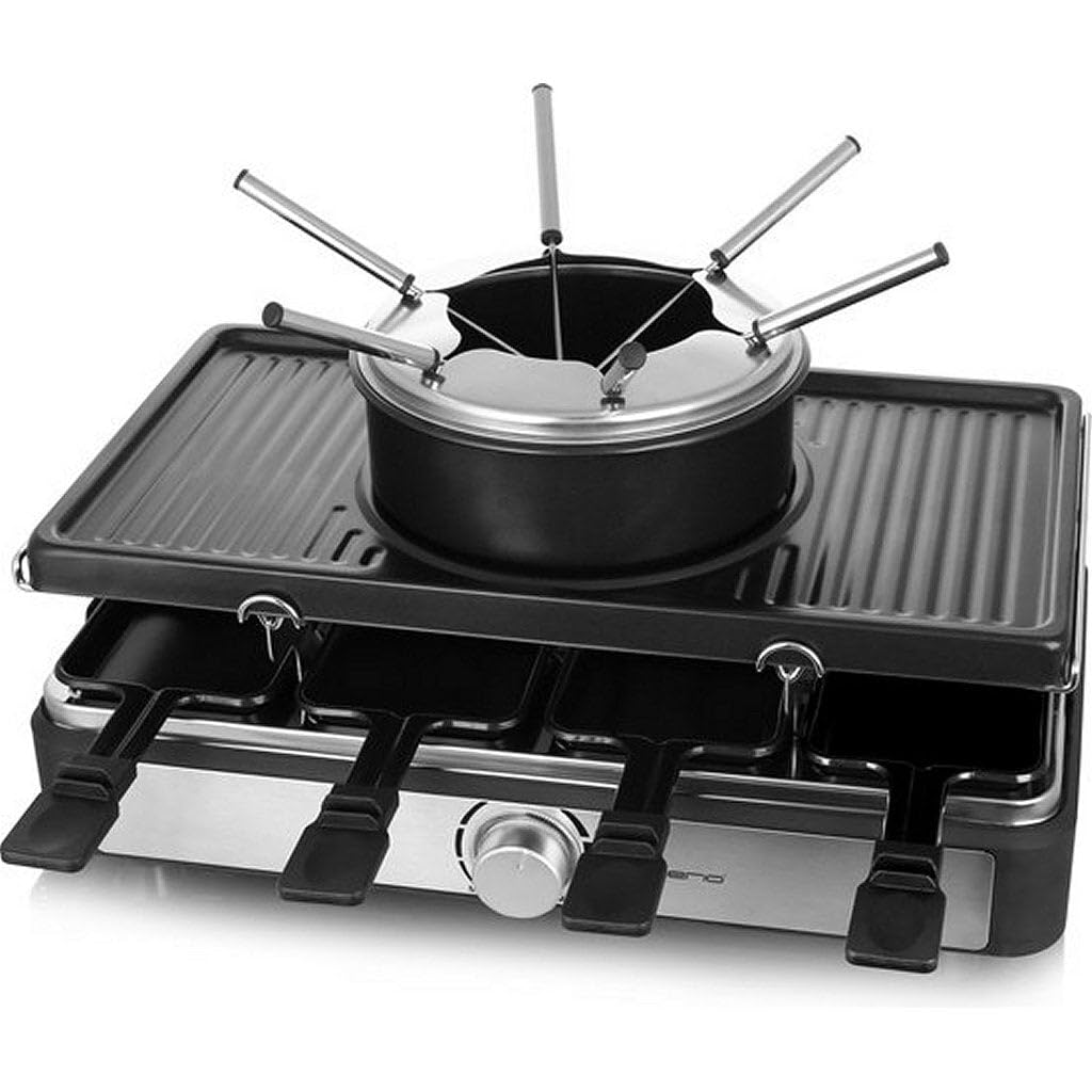 Emerio elektrisches Fondue Set für bis zu 8 Personen | nutzbar als Öl-, Brühe-, Schoko oder Käse-Fondue | inkl. 8 Fonduegabeln | stufenloser Thermostat | Edelstahltopf mit Spritzschutz | 1500 Watt