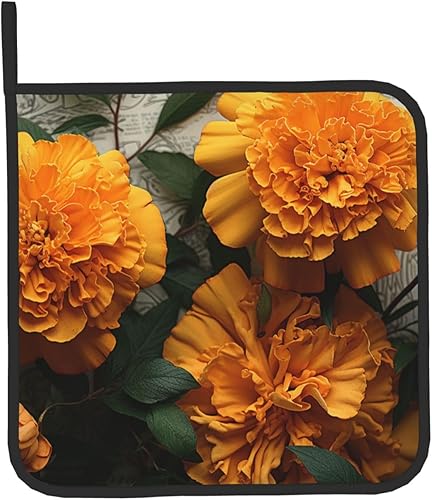 Miniatura 9 de Juego de 2 manoplas de horno y soportes para ollas, resistentes al calor, guantes de horno de cocina, caléndula antideslizantes y agarraderas para