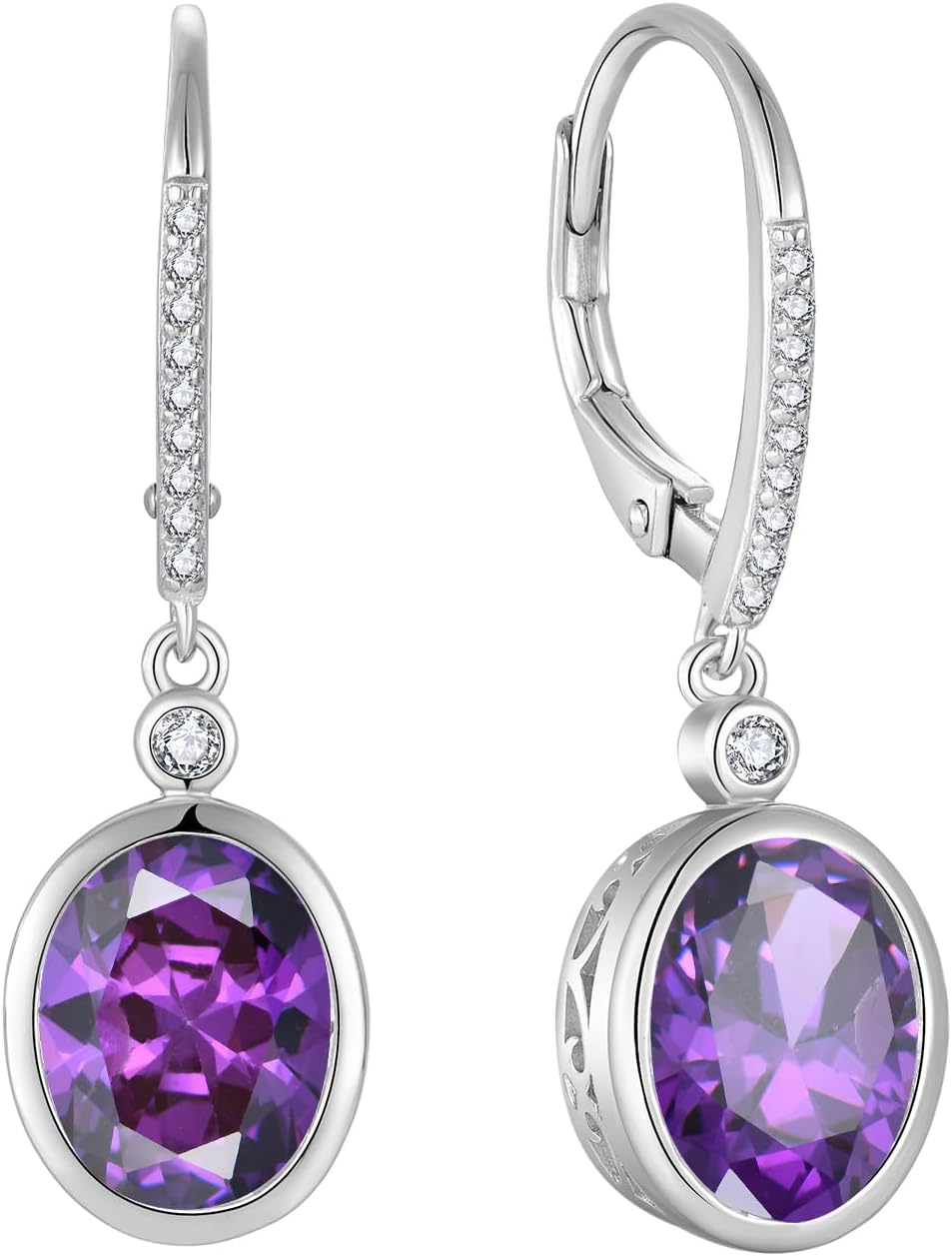 FJ Oval Cut Dangle Drop Earrings 925 Sterling Silver Leverback Earrings Birthstone Jewelry Gifts for Women