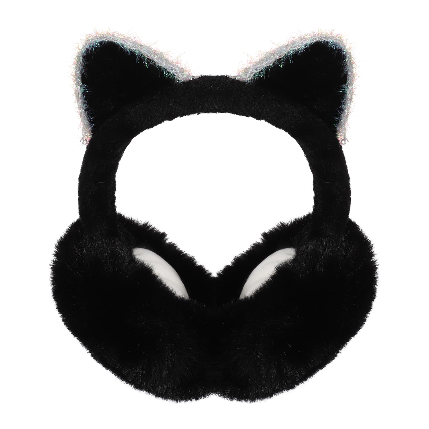 Women Girls Furry Winter Earmuff Cute Cat Pattern Lace Faux Fur Ear Warmer Princess Fancy Dress Costume Accessories Headband Ear Cover Ear Wrap Folding Outdoor Activities Thermal Ear Protector Earflap